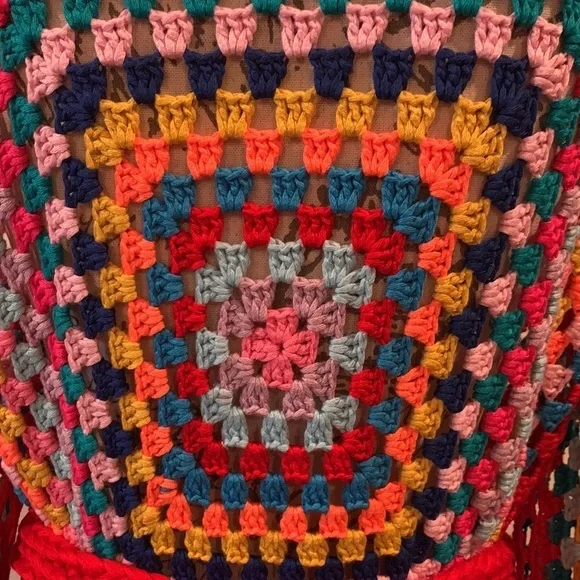 Retro Granny Square Colorful Crochet Long Fringe Cardigan - Picture 9 of 12